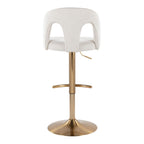 Ava Upholstered Adjustable Barstool - Set of 2 - Gold Metal, Snow White Fabric