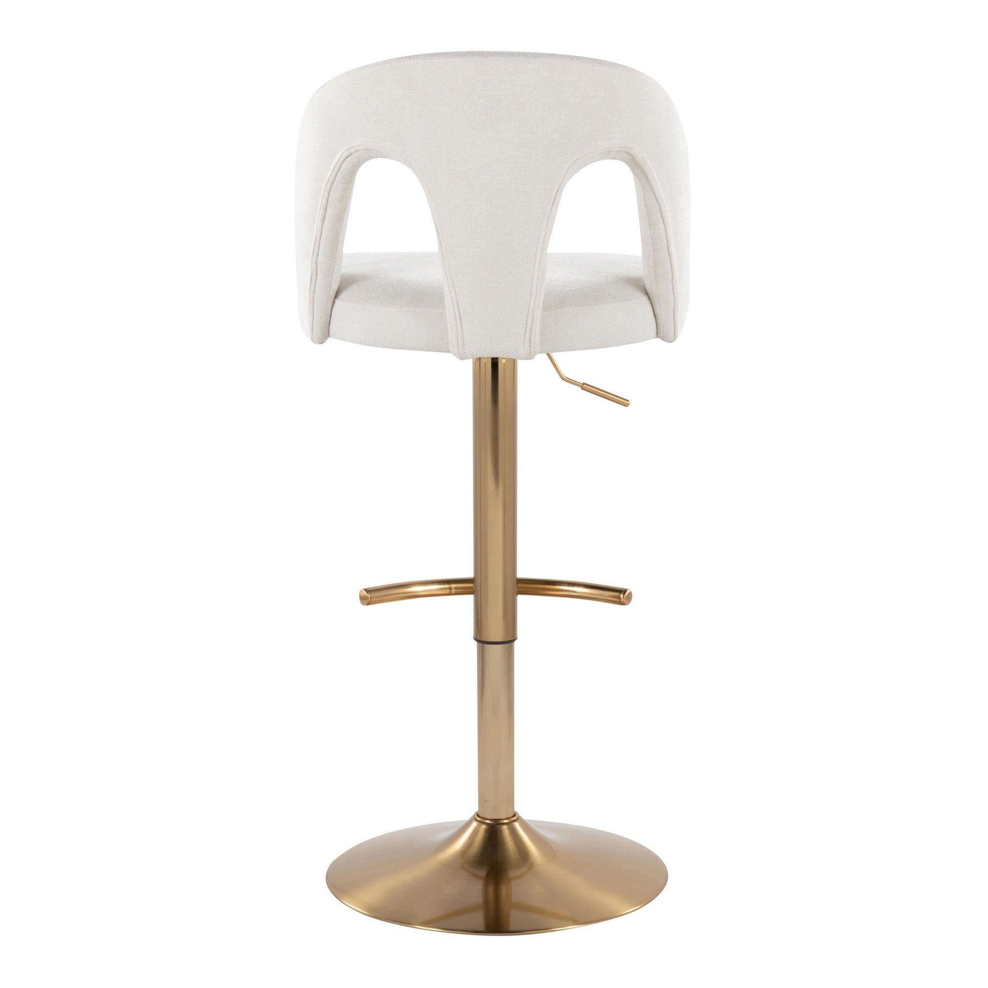 Ava Upholstered Adjustable Barstool - Set of 2 - Gold Metal, Snow White Fabric