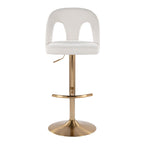 Ava Upholstered Adjustable Barstool - Set of 2 - Gold Metal, Snow White Fabric