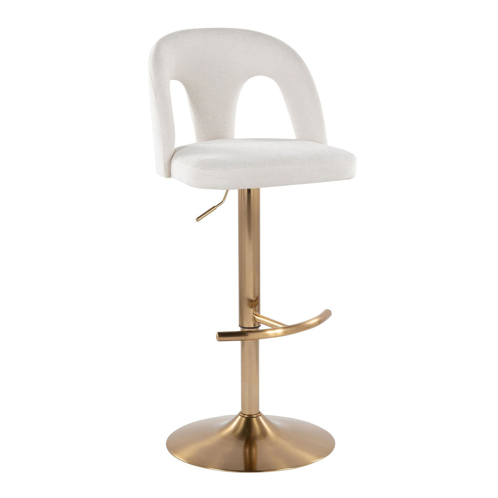 Ava Upholstered Adjustable Barstool - Set of 2 - Gold Metal, Snow White Fabric