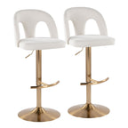 Ava Upholstered Adjustable Barstool - Set of 2 - Gold Metal, Snow White Fabric