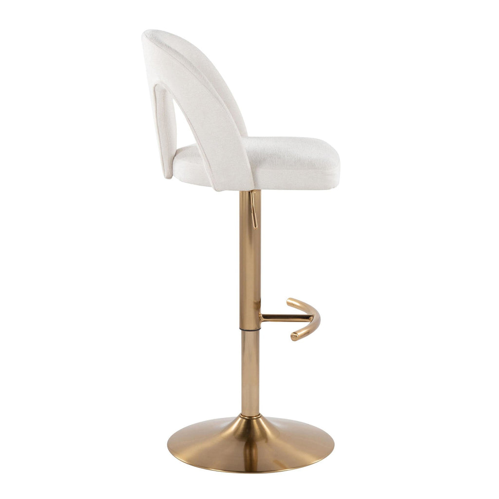 Ava Upholstered Adjustable Barstool - Set of 2 - Gold Metal, Snow White Fabric