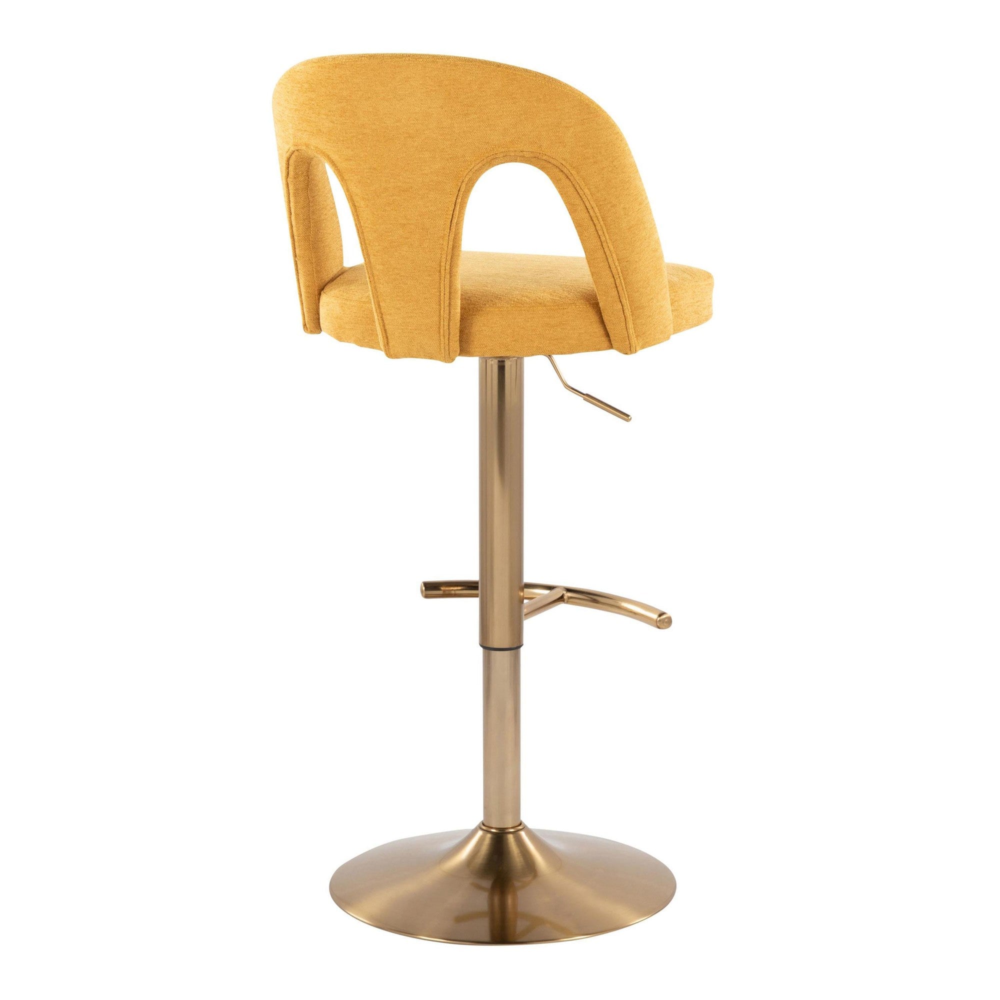 Ava Upholstered Adjustable Barstool - Set of 2 - Gold Metal, Yellow Fabric