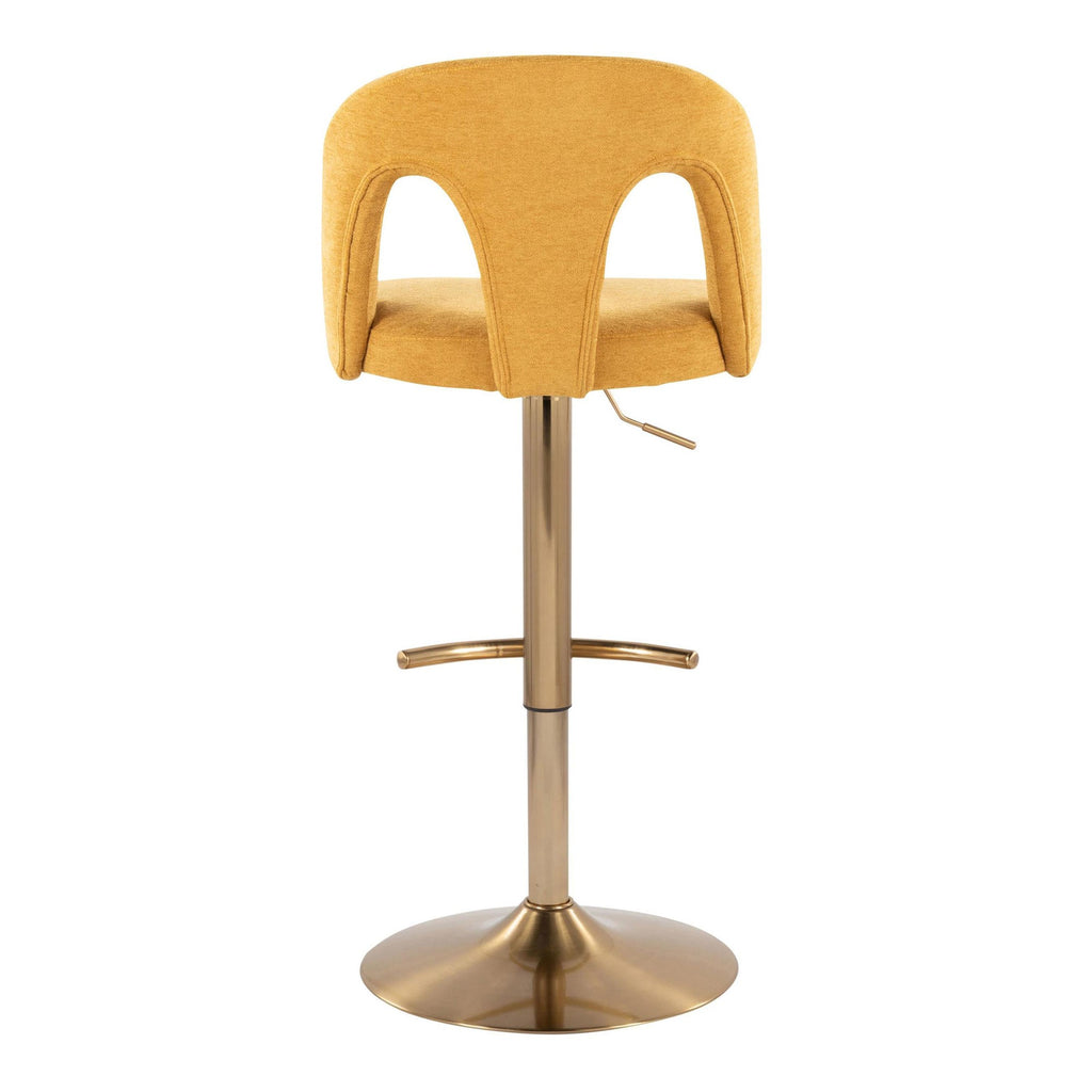 Ava Upholstered Adjustable Barstool - Set of 2 - Gold Metal, Yellow Fabric
