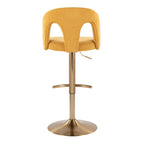 Ava Upholstered Adjustable Barstool - Set of 2 - Gold Metal, Yellow Fabric