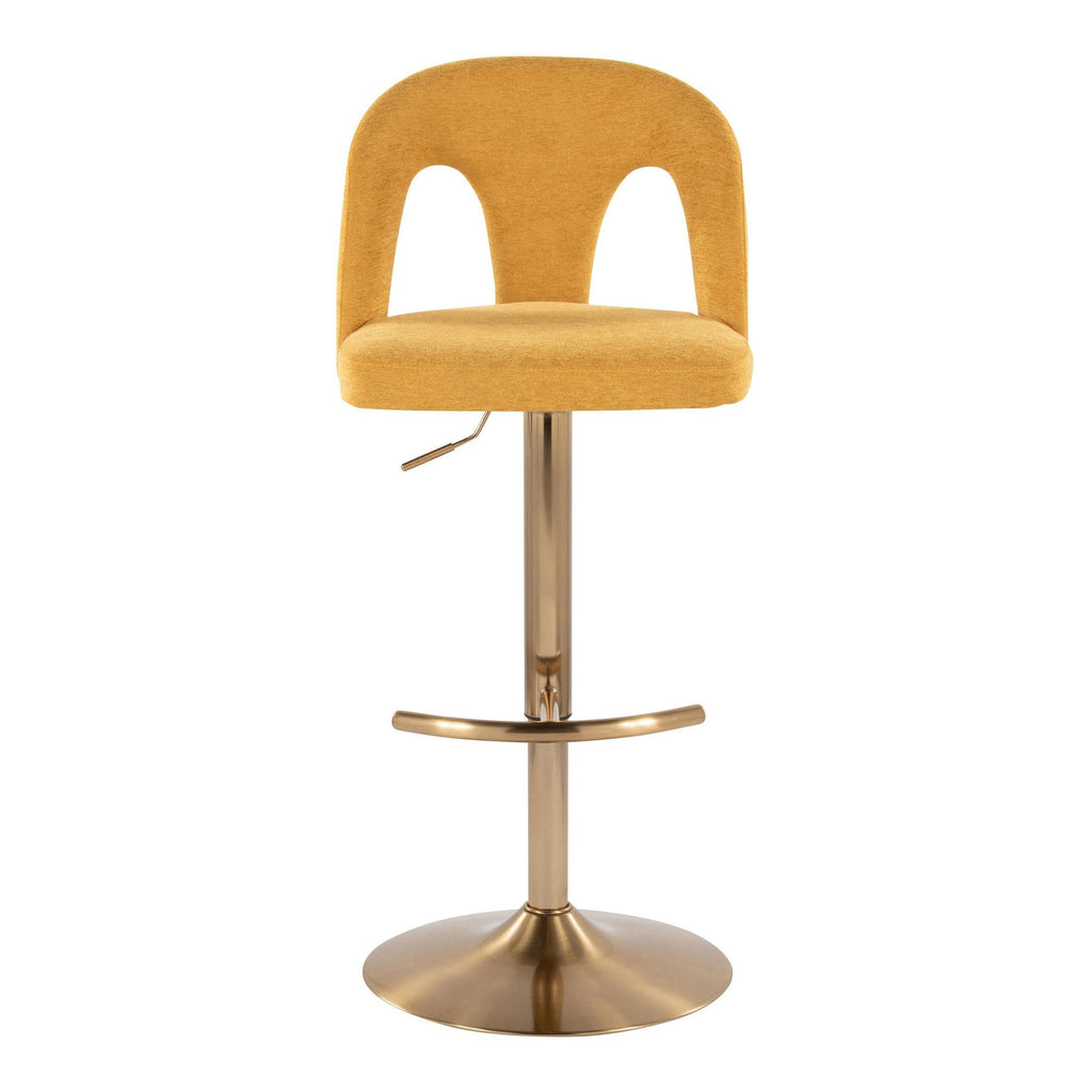 Ava Upholstered Adjustable Barstool - Set of 2 - Gold Metal, Yellow Fabric