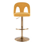 Ava Upholstered Adjustable Barstool - Set of 2 - Gold Metal, Yellow Fabric