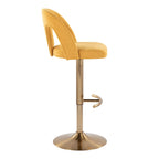 Ava Upholstered Adjustable Barstool - Set of 2 - Gold Metal, Yellow Fabric