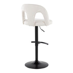 Ava Upholstered Adjustable Barstool - Set of 2 - Black Metal, Snow White Fabric