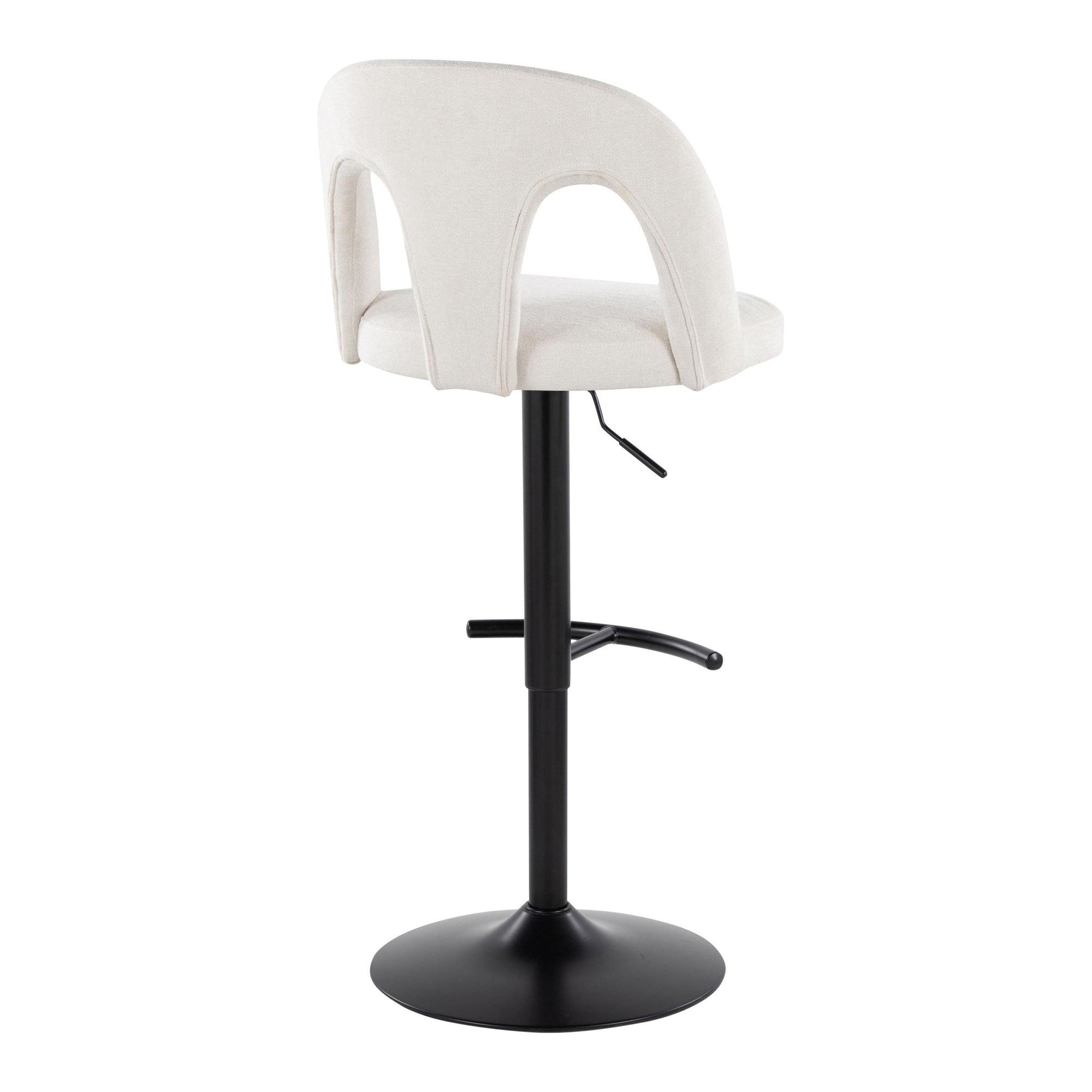 Ava Upholstered Adjustable Barstool - Set of 2 - Black Metal, Snow White Fabric