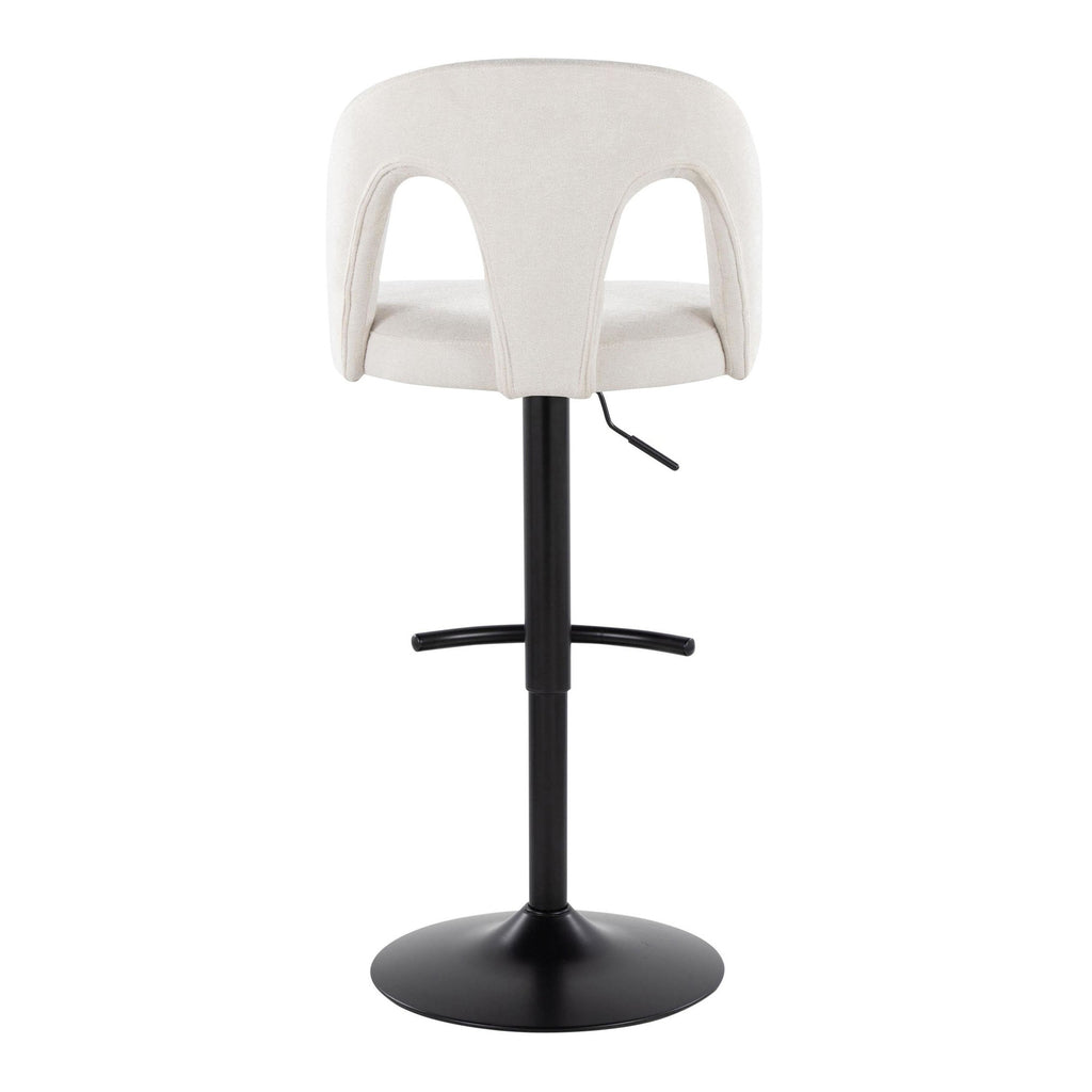 Ava Upholstered Adjustable Barstool - Set of 2 - Black Metal, Snow White Fabric
