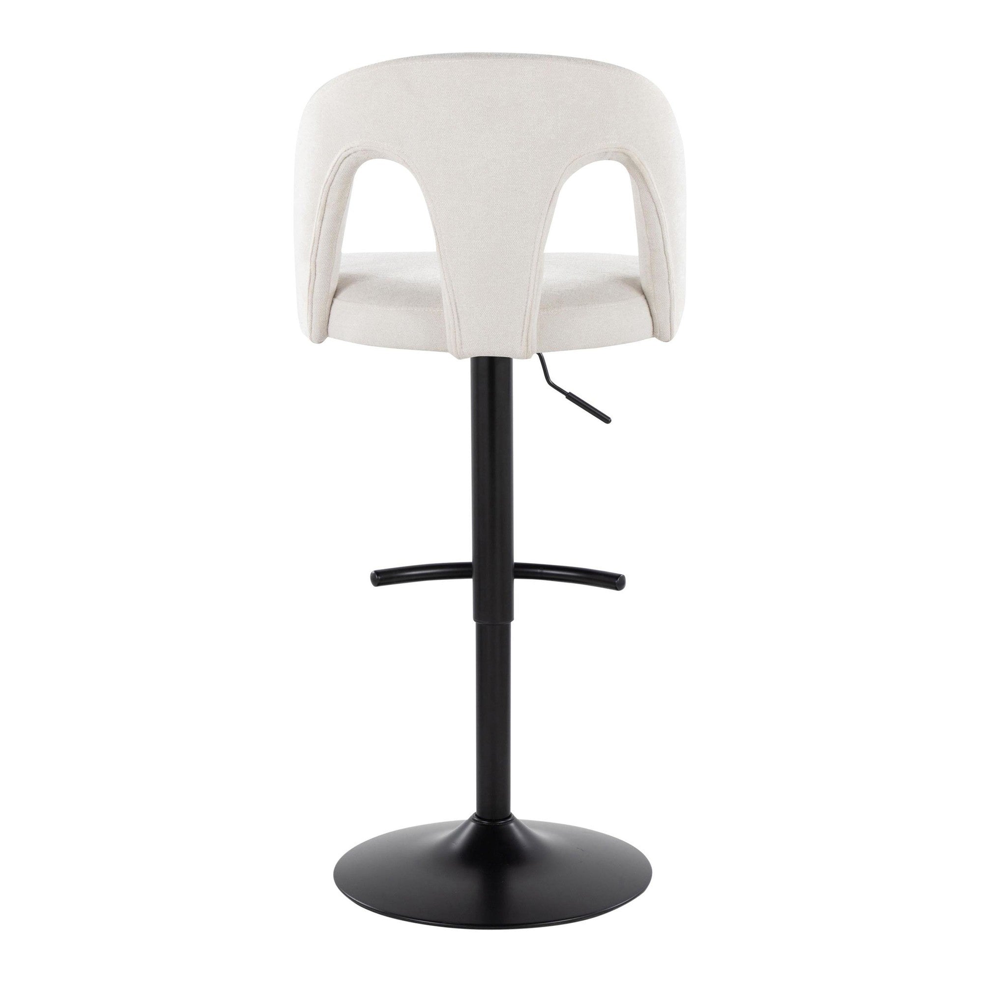 Ava Upholstered Adjustable Barstool - Set of 2 - Black Metal, Snow White Fabric
