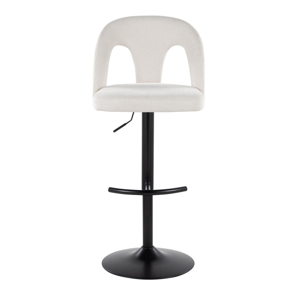 Ava Upholstered Adjustable Barstool - Set of 2 - Black Metal, Snow White Fabric