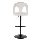 Ava Upholstered Adjustable Barstool - Set of 2 - Black Metal, Snow White Fabric