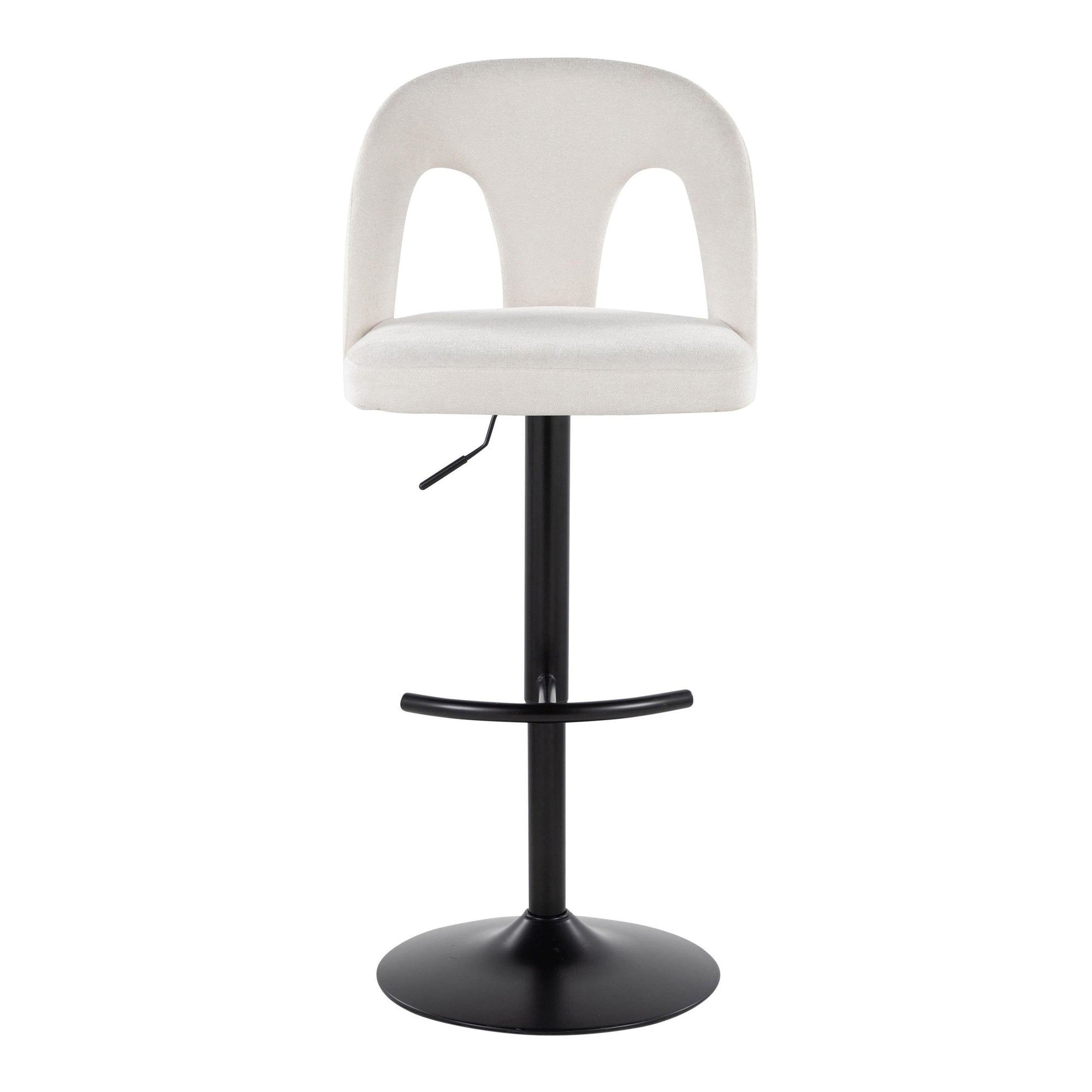 Ava Upholstered Adjustable Barstool - Set of 2 - Black Metal, Snow White Fabric