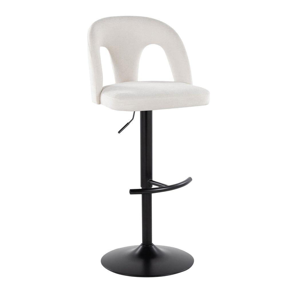 Ava Upholstered Adjustable Barstool - Set of 2 - Black Metal, Snow White Fabric