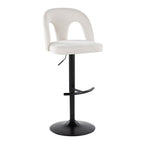 Ava Upholstered Adjustable Barstool - Set of 2 - Black Metal, Snow White Fabric