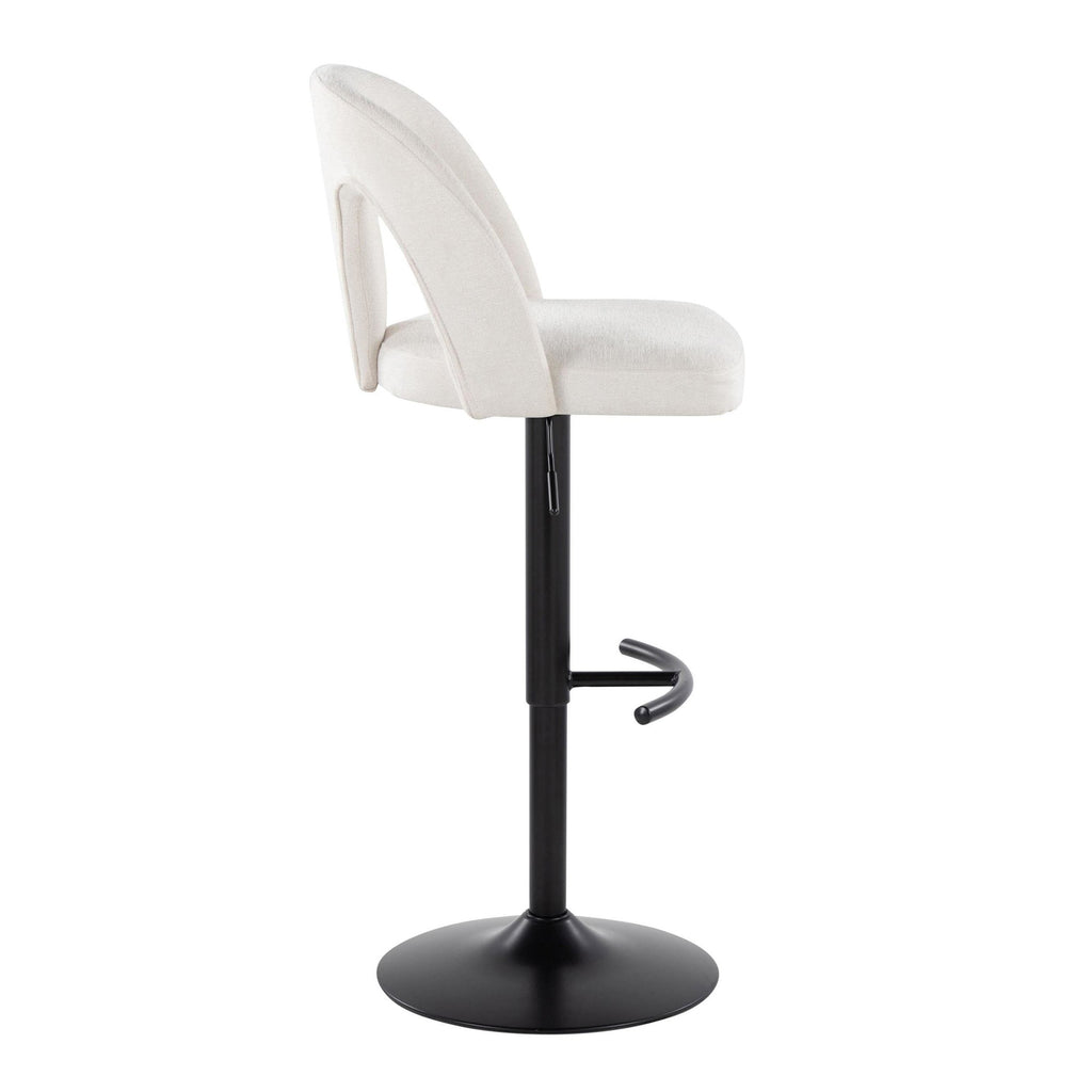 Ava Upholstered Adjustable Barstool - Set of 2 - Black Metal, Snow White Fabric