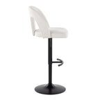 Ava Upholstered Adjustable Barstool - Set of 2 - Black Metal, Snow White Fabric