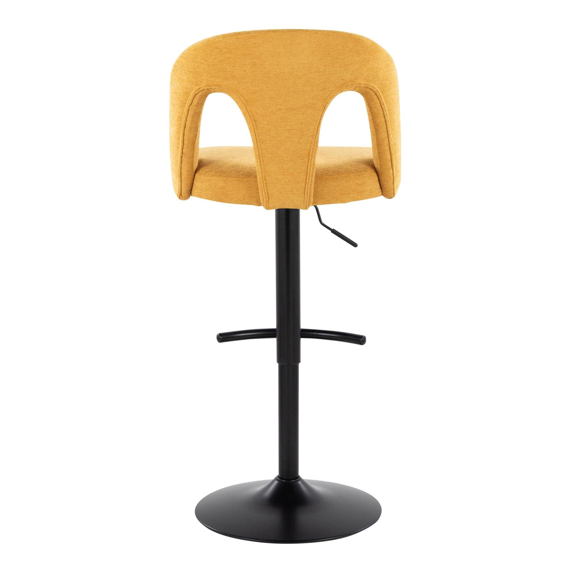 Ava Upholstered Adjustable Barstool - Set of 2 - Black Metal, Yellow Fabric