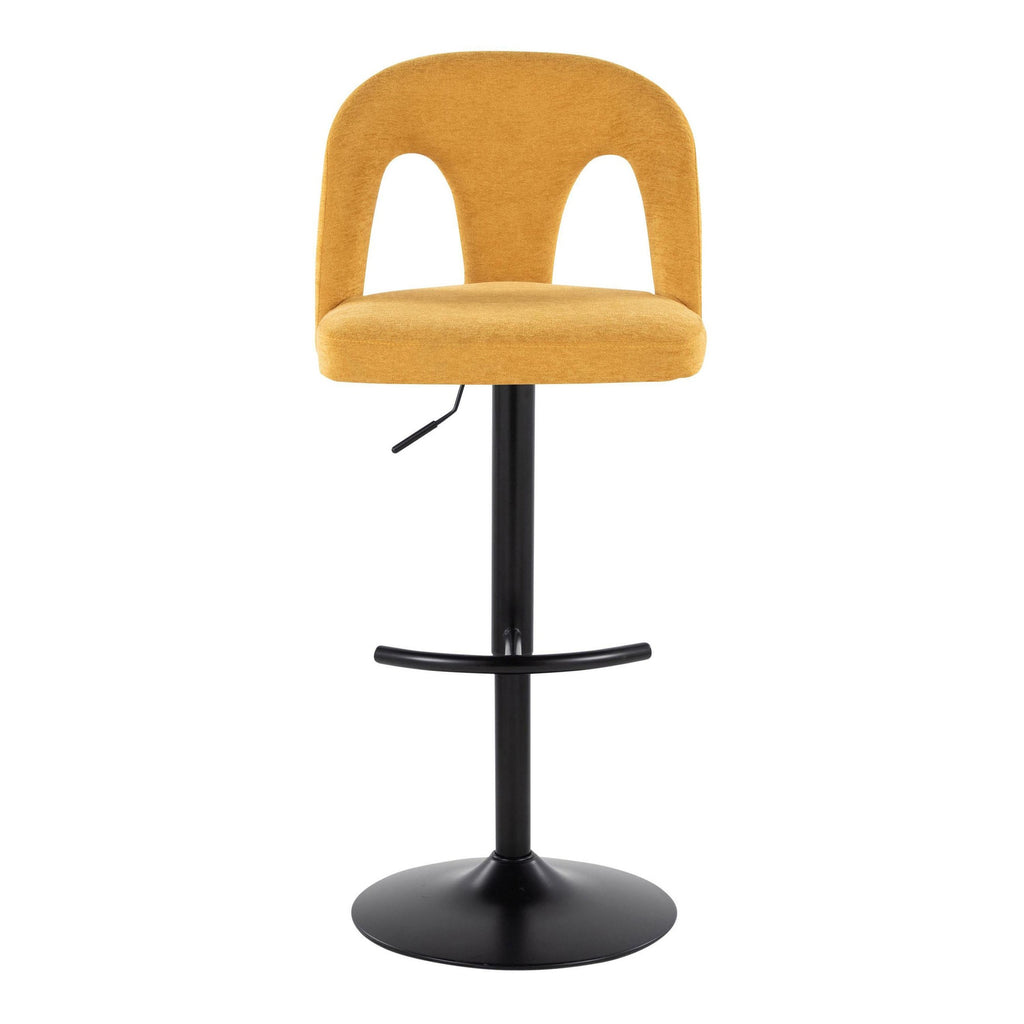 Ava Upholstered Adjustable Barstool - Set of 2 - Black Metal, Yellow Fabric