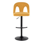Ava Upholstered Adjustable Barstool - Set of 2 - Black Metal, Yellow Fabric