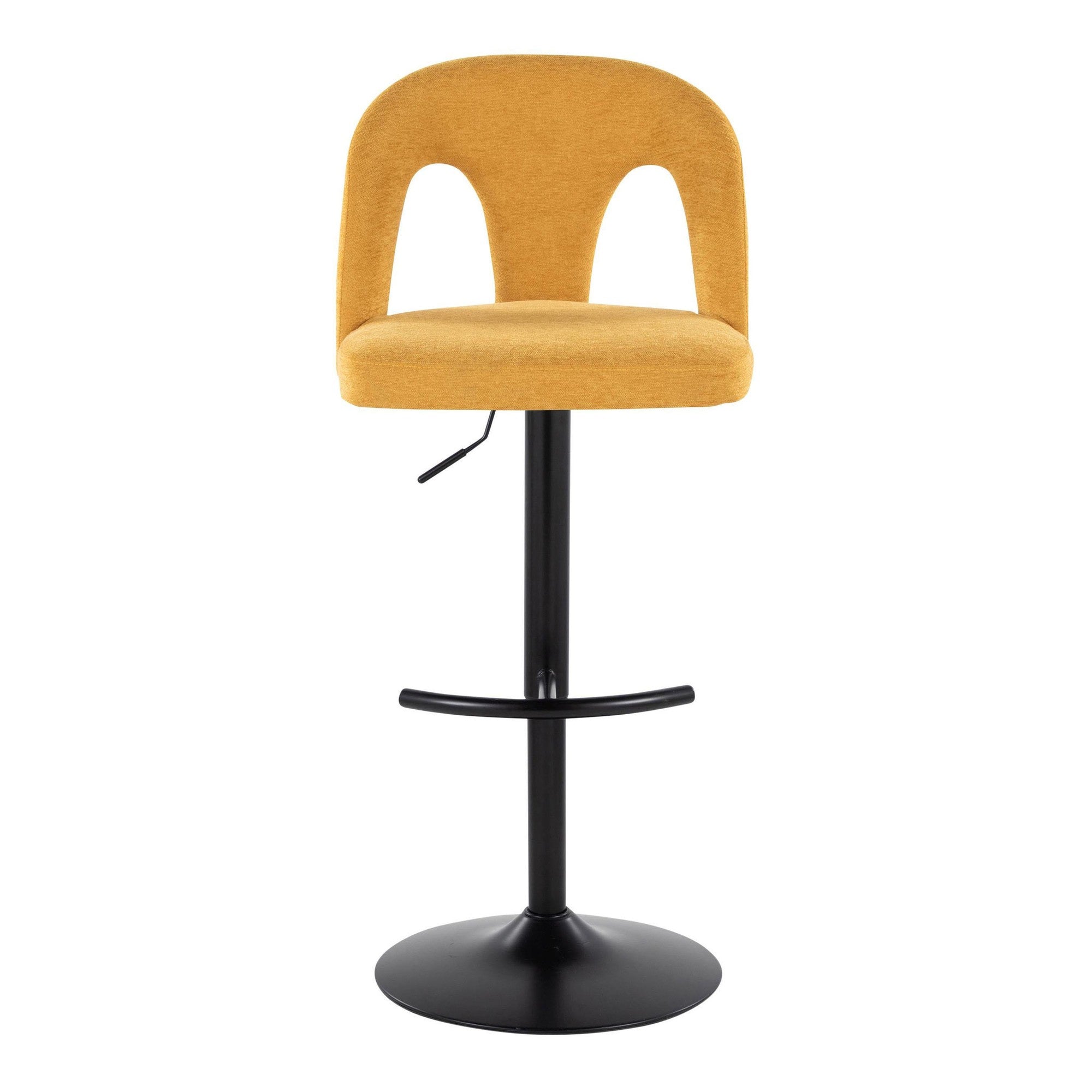 Ava Upholstered Adjustable Barstool - Set of 2 - Black Metal, Yellow Fabric