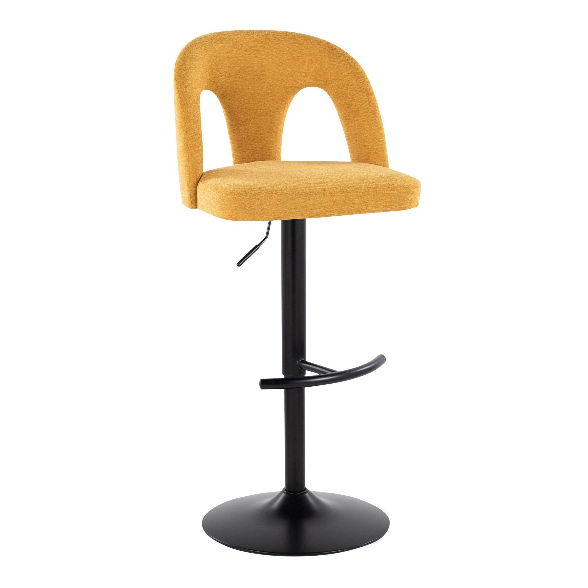 Ava Upholstered Adjustable Barstool - Set of 2 - Black Metal, Yellow Fabric