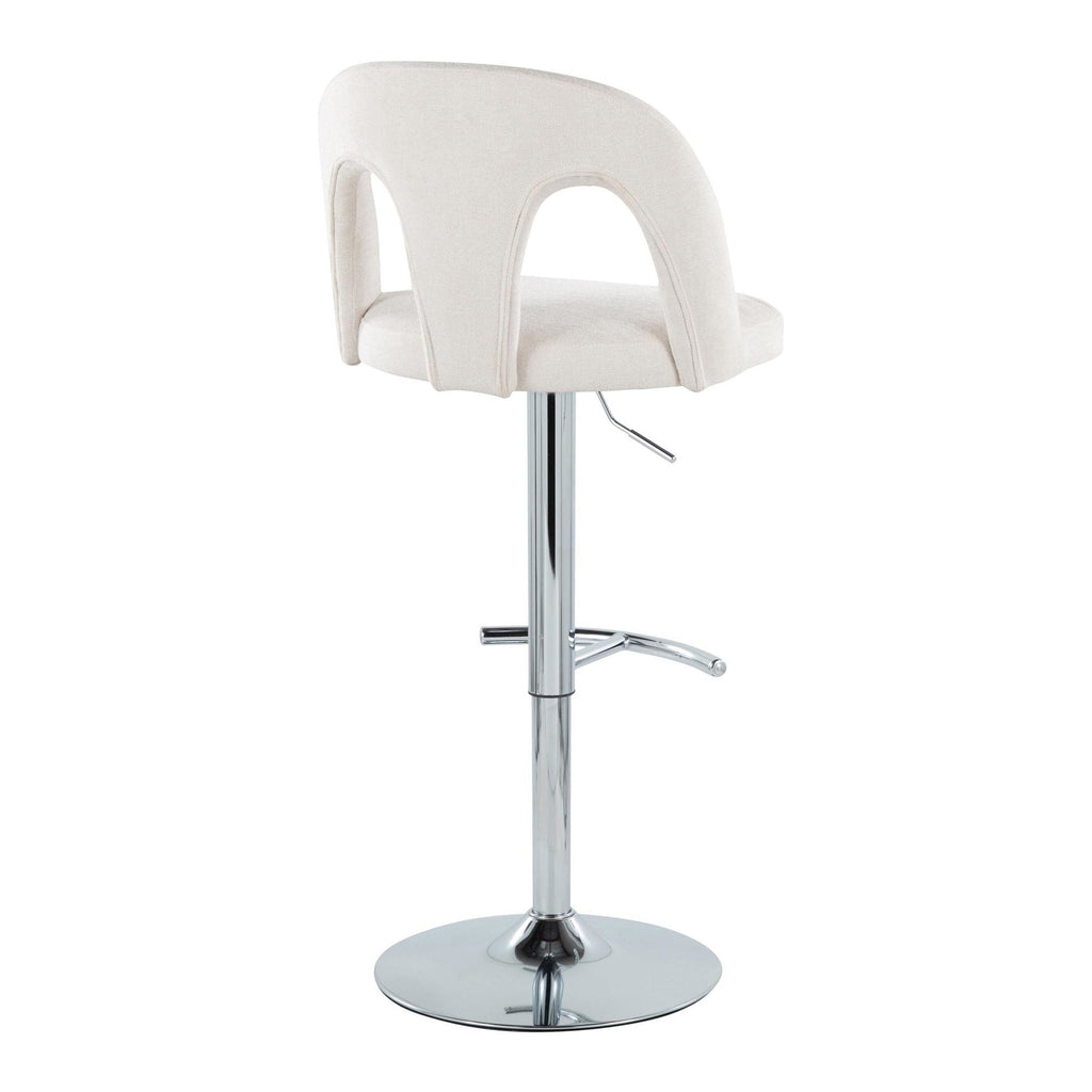 Ava Upholstered Adjustable Barstool - Set of 2 - Chrome Metal, Snow White Fabric