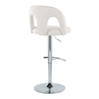 Ava Upholstered Adjustable Barstool - Set of 2 - Chrome Metal, Snow White Fabric
