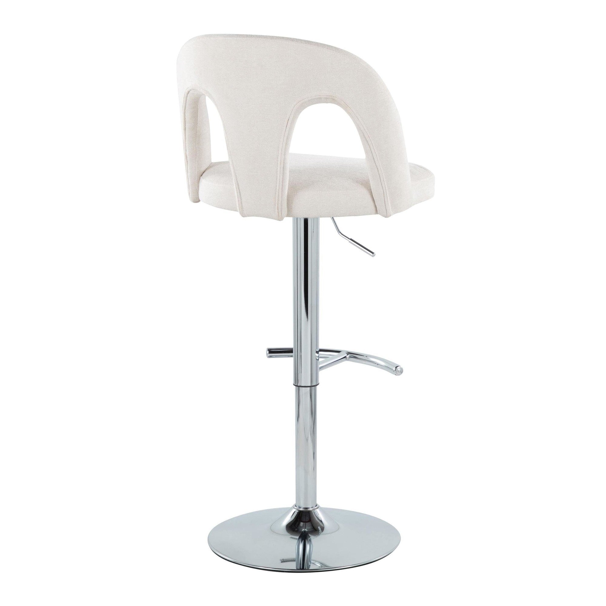 Ava Upholstered Adjustable Barstool - Set of 2 - Chrome Metal, Snow White Fabric