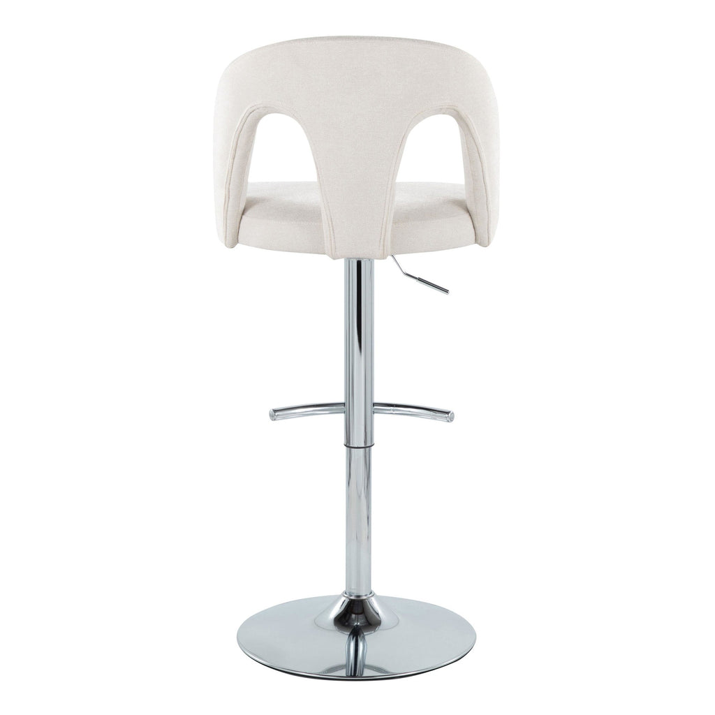 Ava Upholstered Adjustable Barstool - Set of 2 - Chrome Metal, Snow White Fabric