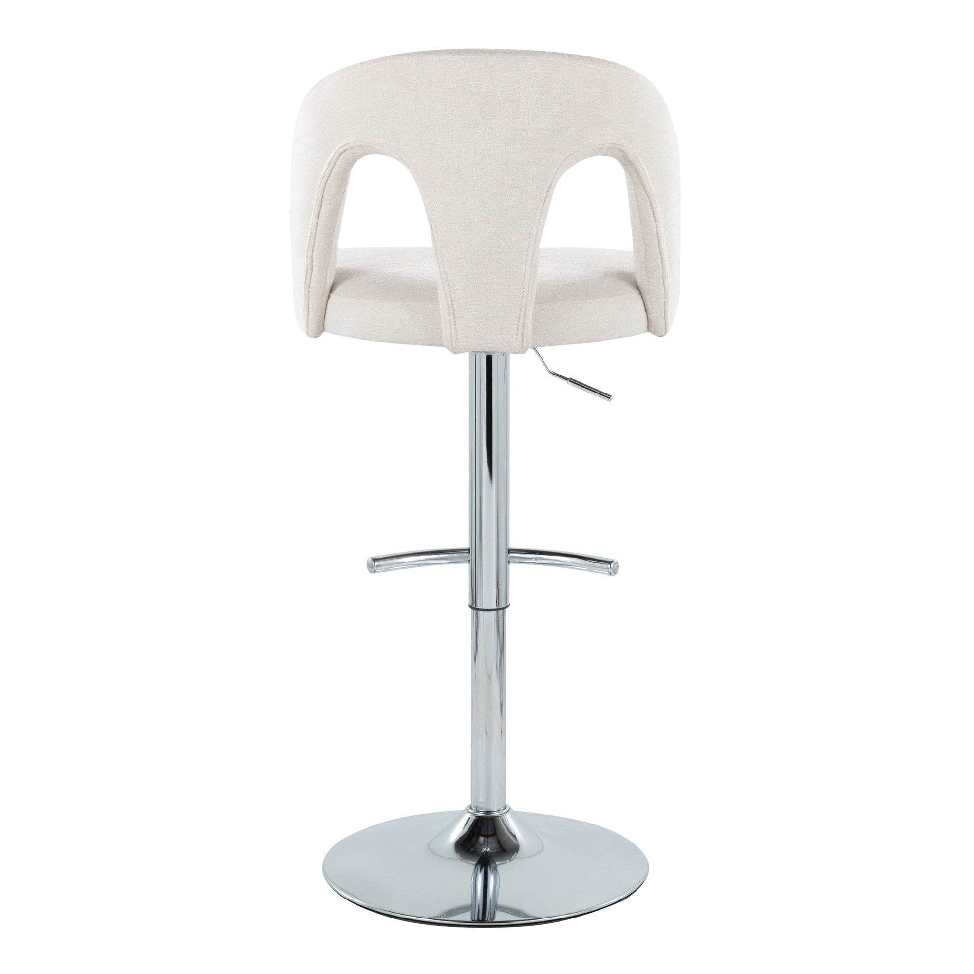 Ava Upholstered Adjustable Barstool - Set of 2 - Chrome Metal, Snow White Fabric