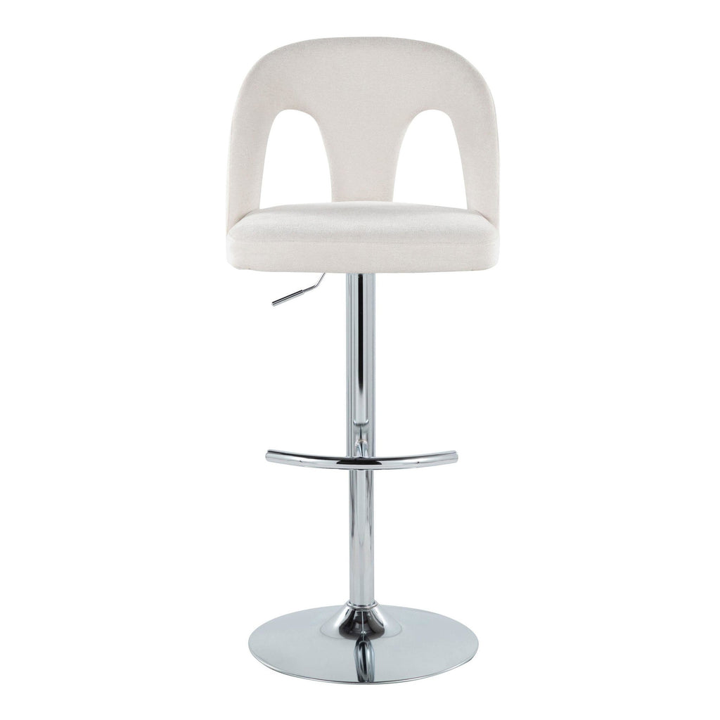 Ava Upholstered Adjustable Barstool - Set of 2 - Chrome Metal, Snow White Fabric
