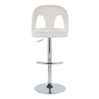Ava Upholstered Adjustable Barstool - Set of 2 - Chrome Metal, Snow White Fabric
