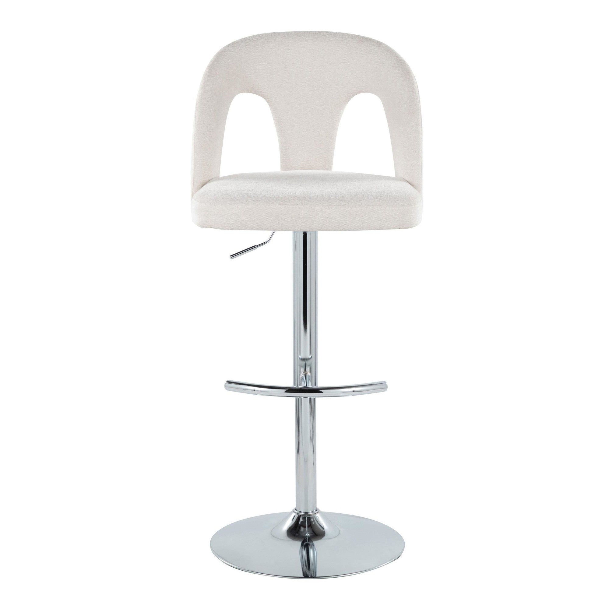 Ava Upholstered Adjustable Barstool - Set of 2 - Chrome Metal, Snow White Fabric