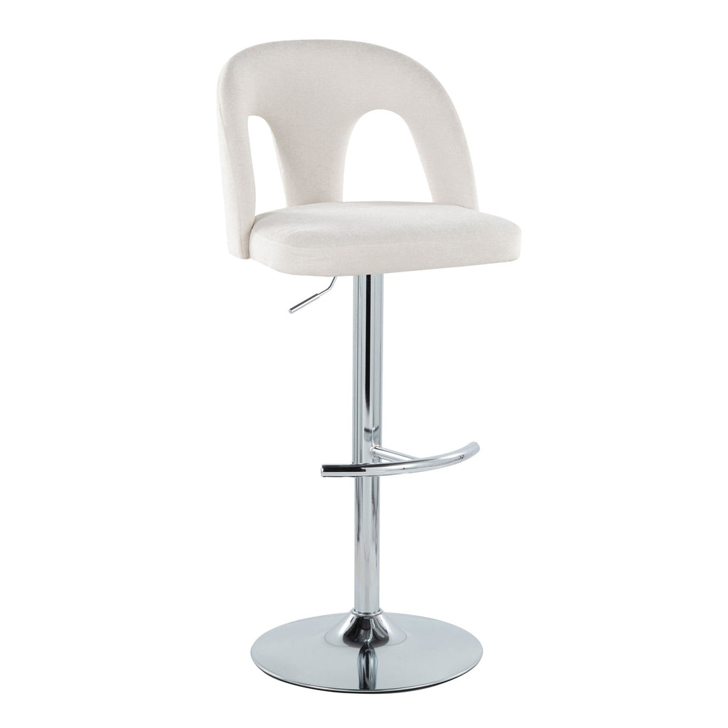 Ava Upholstered Adjustable Barstool - Set of 2 - Chrome Metal, Snow White Fabric