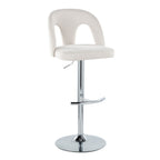 Ava Upholstered Adjustable Barstool - Set of 2 - Chrome Metal, Snow White Fabric