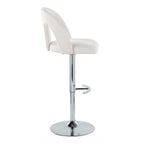 Ava Upholstered Adjustable Barstool - Set of 2 - Chrome Metal, Snow White Fabric