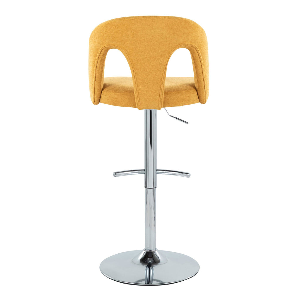 Ava Upholstered Adjustable Barstool - Set of 2 - Chrome Metal, Yellow Fabric