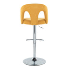 Ava Upholstered Adjustable Barstool - Set of 2 - Chrome Metal, Yellow Fabric