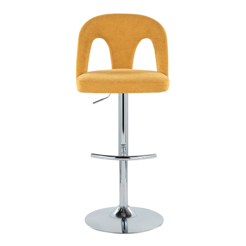 Ava Upholstered Adjustable Barstool - Set of 2 - Chrome Metal, Yellow Fabric