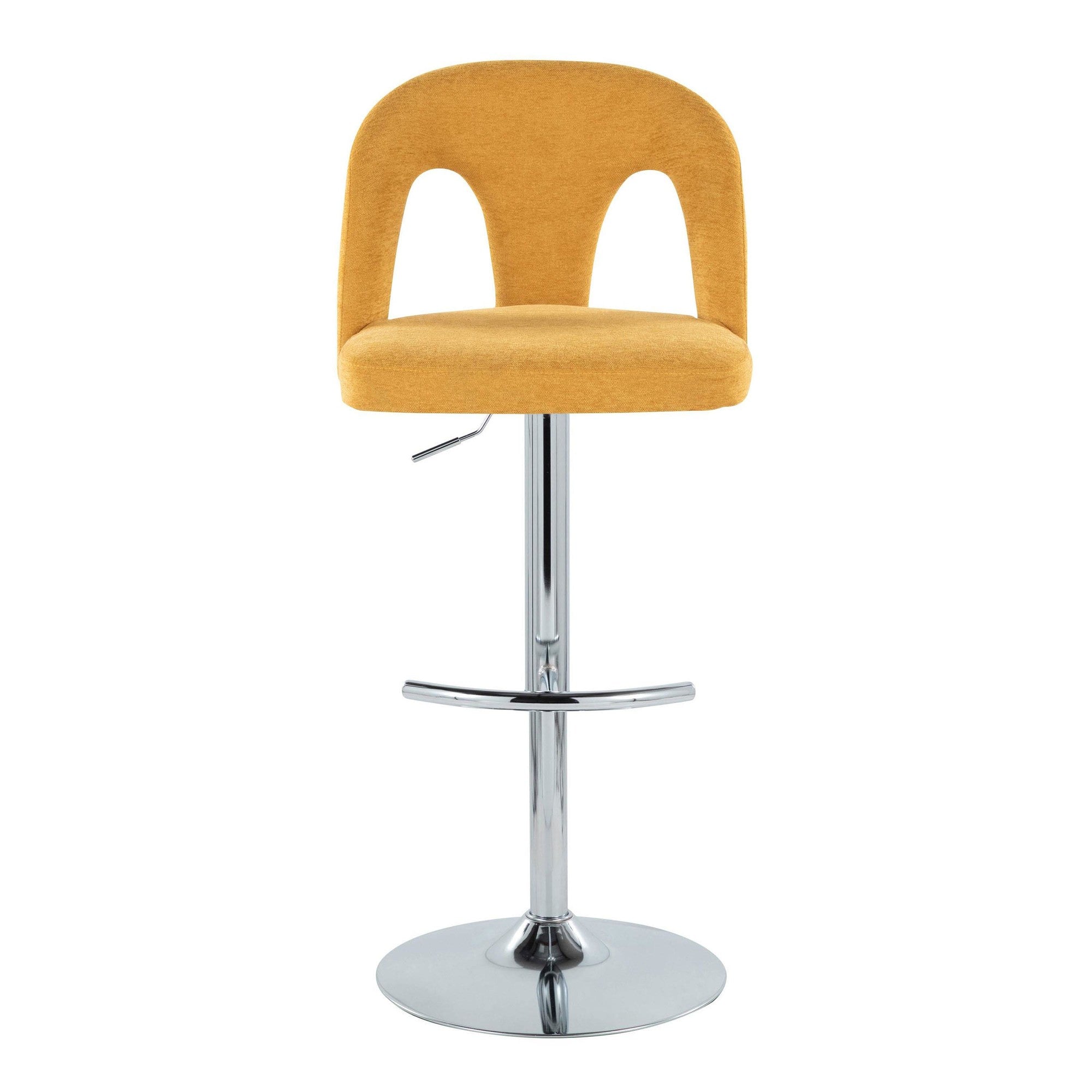 Ava Upholstered Adjustable Barstool - Set of 2 - Chrome Metal, Yellow Fabric