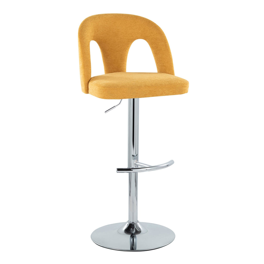 Ava Upholstered Adjustable Barstool - Set of 2 - Chrome Metal, Yellow Fabric