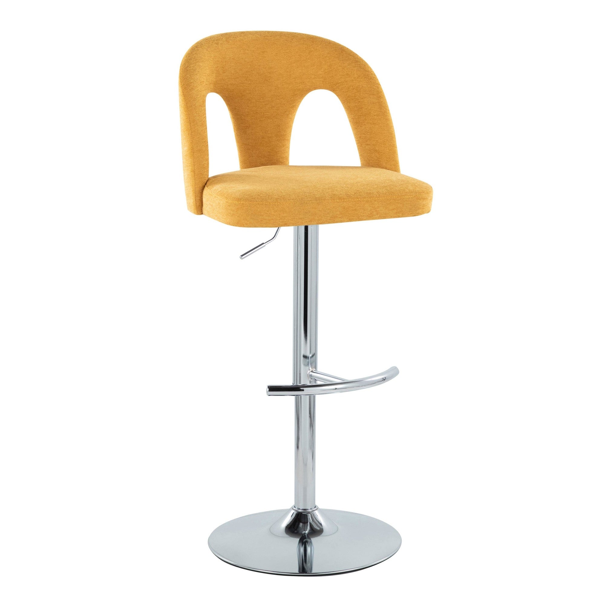 Ava Upholstered Adjustable Barstool - Set of 2 - Chrome Metal, Yellow Fabric