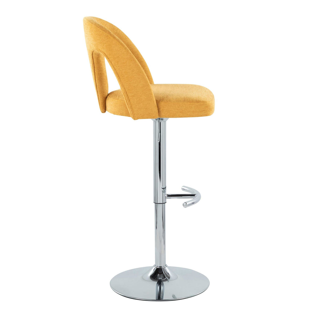 Ava Upholstered Adjustable Barstool - Set of 2 - Chrome Metal, Yellow Fabric