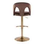 Ava Upholstered Adjustable Barstool - Set of 2 - Gold Metal, Espresso Velvet