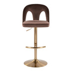 Ava Upholstered Adjustable Barstool - Set of 2 - Gold Metal, Espresso Velvet