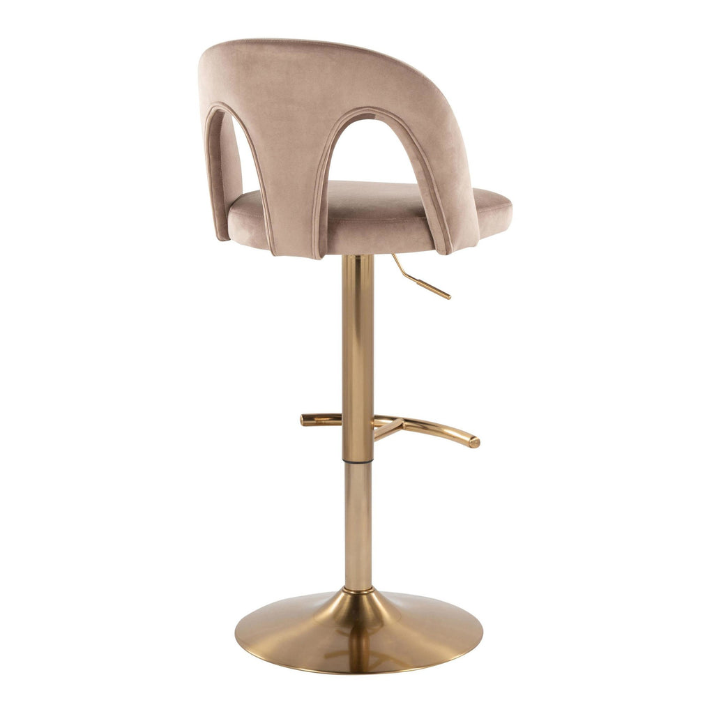 Ava Upholstered Adjustable Barstool - Set of 2 - Gold Metal, Taupe Velvet