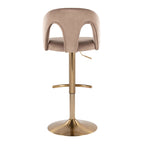 Ava Upholstered Adjustable Barstool - Set of 2 - Gold Metal, Taupe Velvet